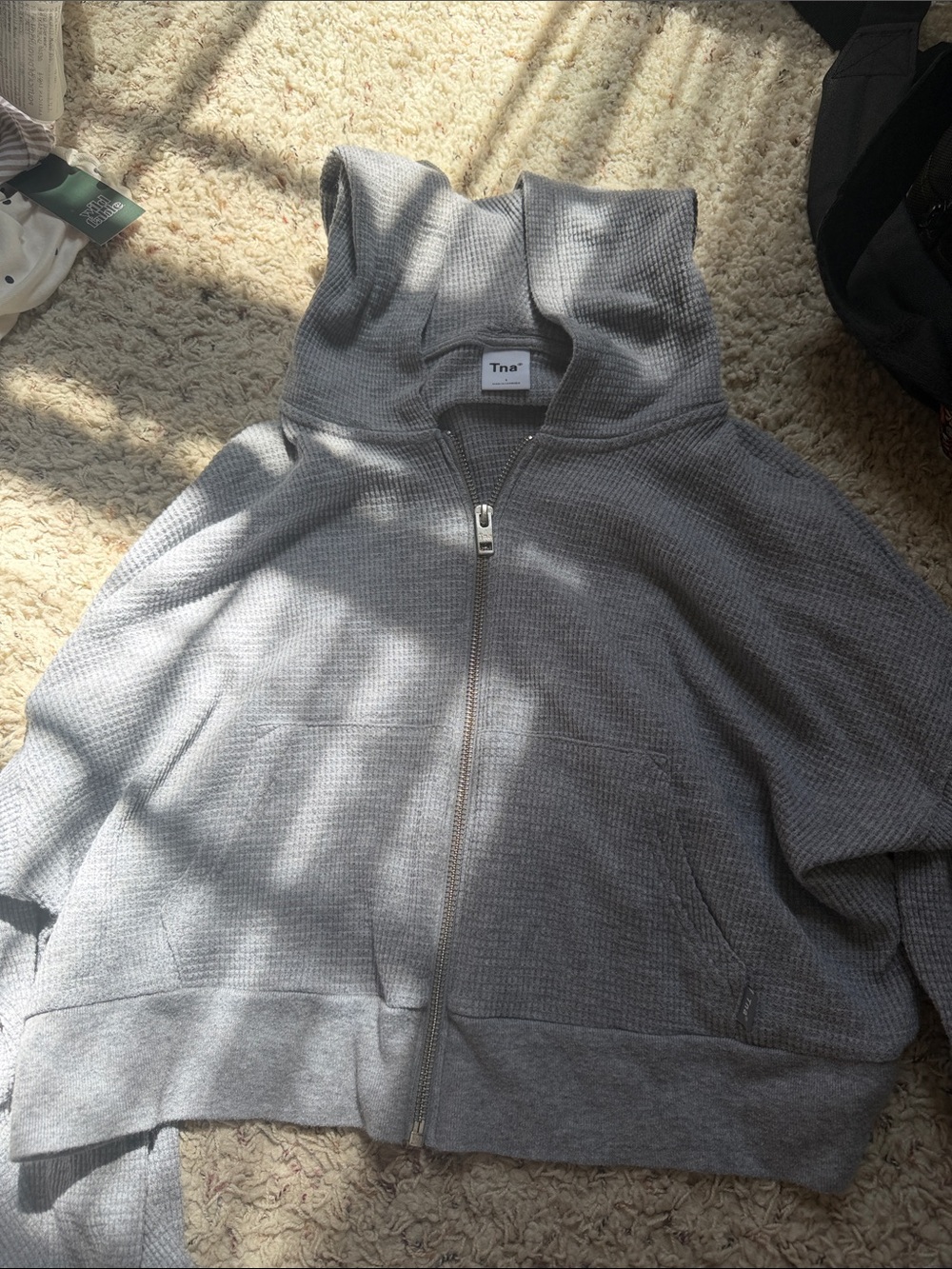 TNA Light Gray Waffle Full-Zip Hoodie